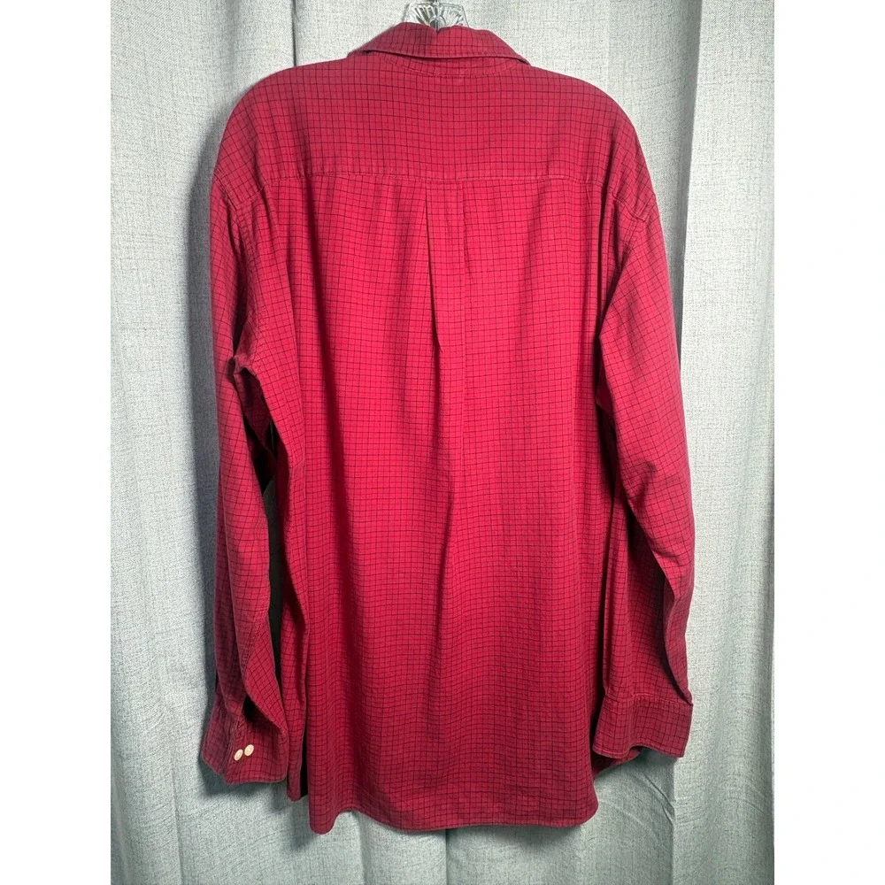 J. Crew Mens Large Tall Red Black Check Cotton Long Sleeve Button Down Shirt